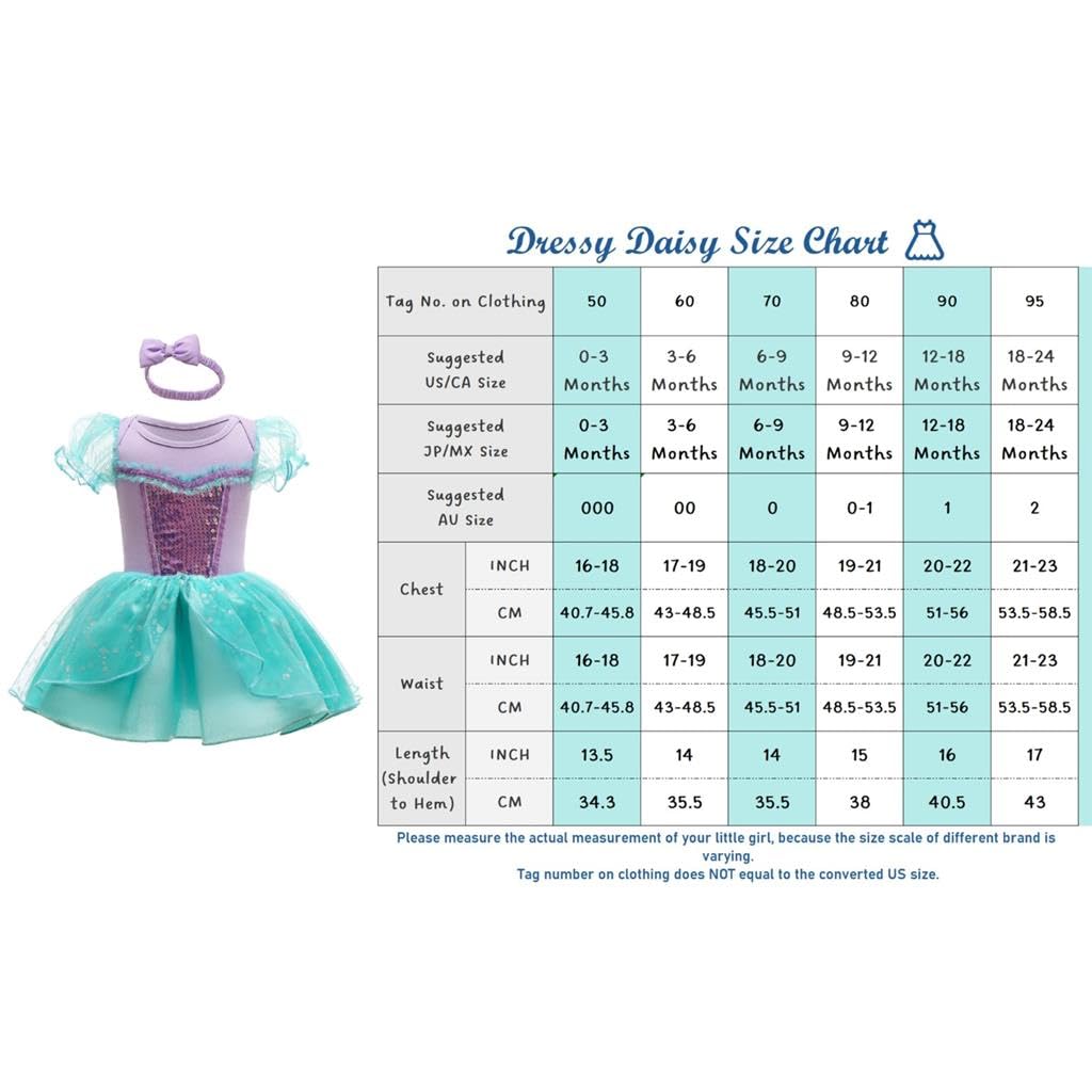 Dressy Daisy Baby Mermaid Romper Costume Ariel Princess Dress with Size Halloween Months Girls' - Headband, 70, Costume, 6-9