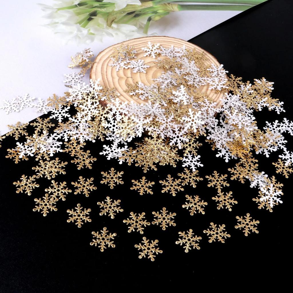 300Pcs 2CM Mini Snowflake Ornament Christmas Decorations Snowflakes Christmas Craft for DIY Craft Xmas Winter Party Table Decor