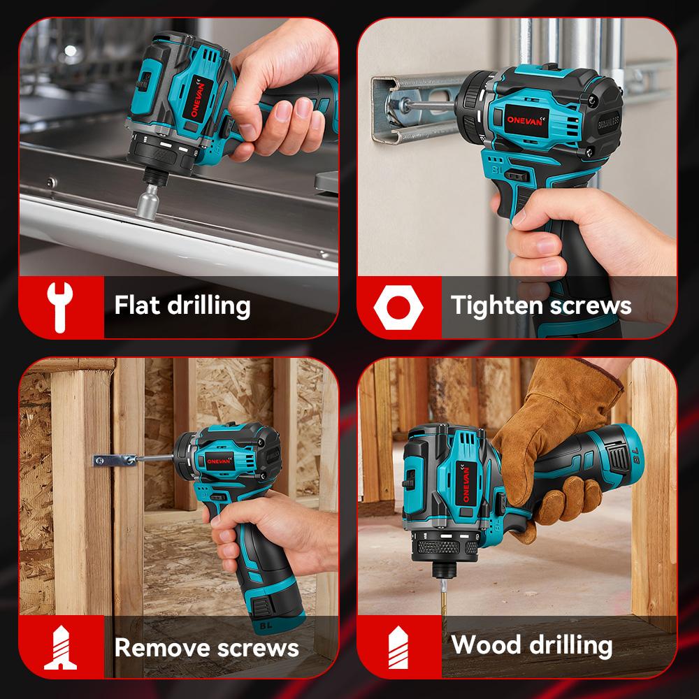 ONEVAN Cacciavite Elettrico Brushless 21+2 Mini 3IN1 Cacciavite a Batteria Trapano Elettrico Utensile Domestico per Foratura Legno e Riparazioni