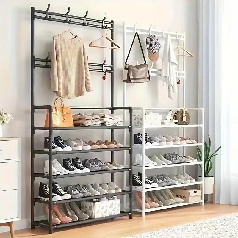 A Clothes Hanger and Shoe Rack At the Entrance, Used for Storing Shoes, Clothes, Jackets, Hats, Bags, Umbrellas In the Hallway