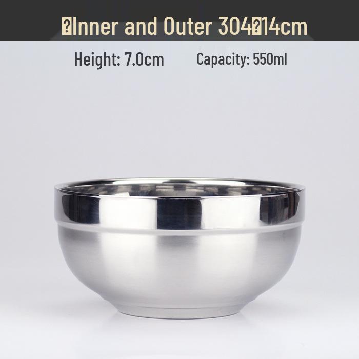 Large Double-Layer Insulated Stainless Steel Bowl with Lid - Anti-Scald, Anti-Drop, for Children and Adults, Ideal for Rice and Soup.