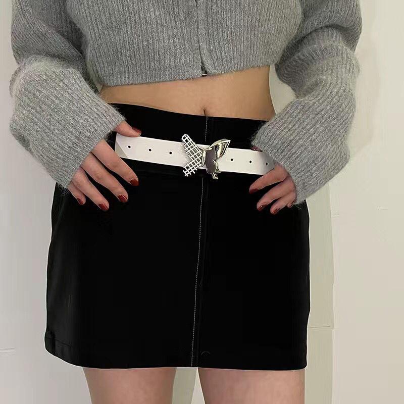 

Black And Fashionable White Womens Waist Belt With Butterfly Clasp Versatile Denim For White Butterfly Belt