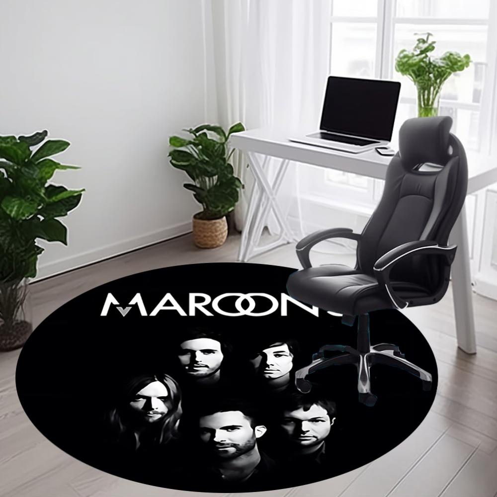 1PC Maroon 5 Office Round Rug - Perfect for Office or Study Decor, Machine Washable, Non-Slip Backing, Decorative Floor Mat