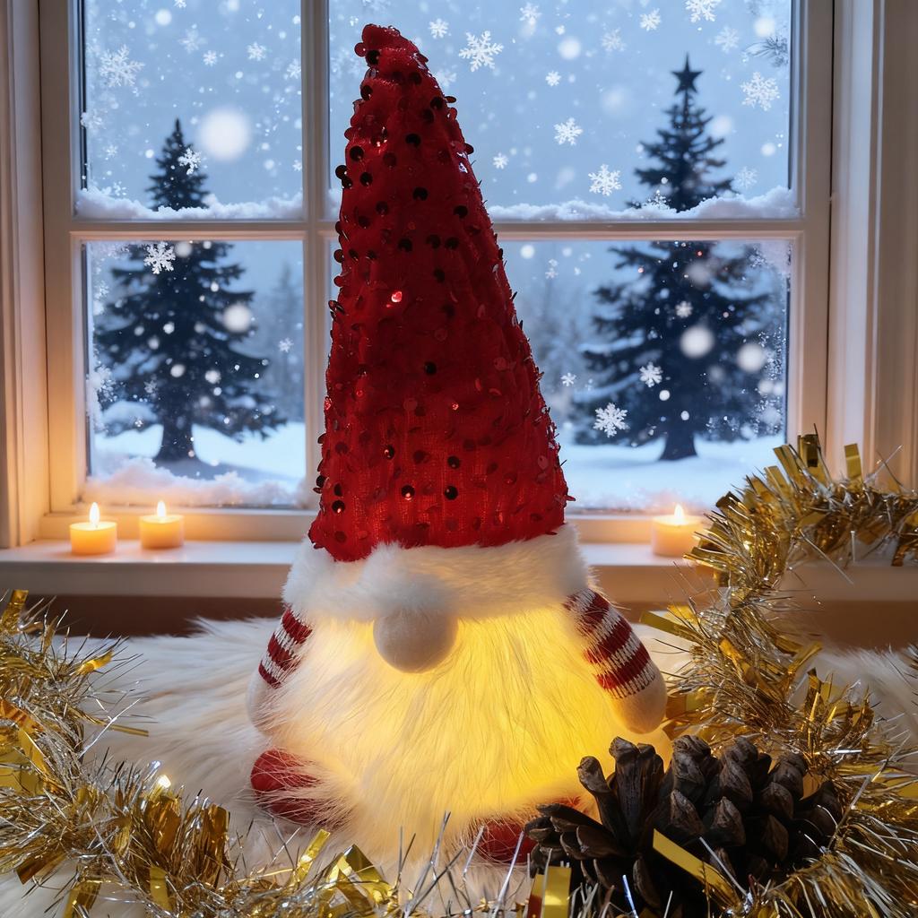 Christmas Gnome Decorations 12 Inch Sequin Gnomes Doll Plush Ornaments Christmas Gift for Holiday Party Xmas Tree New Year Decor