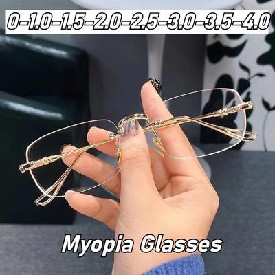 Modische Randlose Anti-Blaulicht Myopie Brille Quadratische Nahsicht Brille für Damen Herren Optische Brillen mit Dioptrien