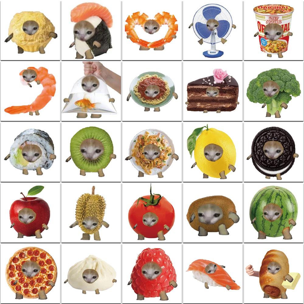 

69 Мультяшная еда Голова кота Граффити Наклейки Украсить Чемодан Ручка Гитара Блокнот Водонепроницаемые Наклейки