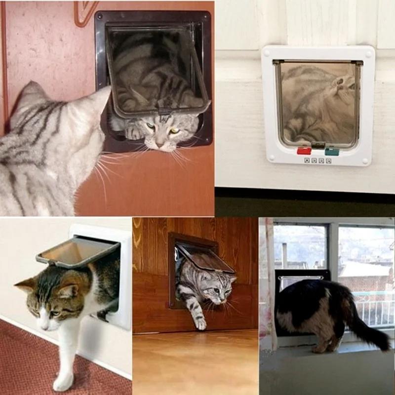 L/XL Cat Flap Door with 4 Way Lock Security Flap Door for Dog Cat Kitten Small Pet Gate Door Kit Cat Puppy Safety Gate