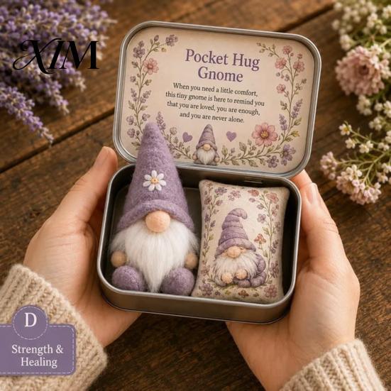Cute Dwarf Ornament 2 Pcs Pocket Hug Gnome Comfort Gift Tin Box, Mini Plush Doll Emotional Support Birthday Presents for Her Keepsake, Handmade