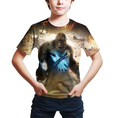 Sommer Rundhals Godzilla vs Kong 3D-gedrucktes Top Modisches Lässiges Kurzarm Kinder Jungen T-Shirts