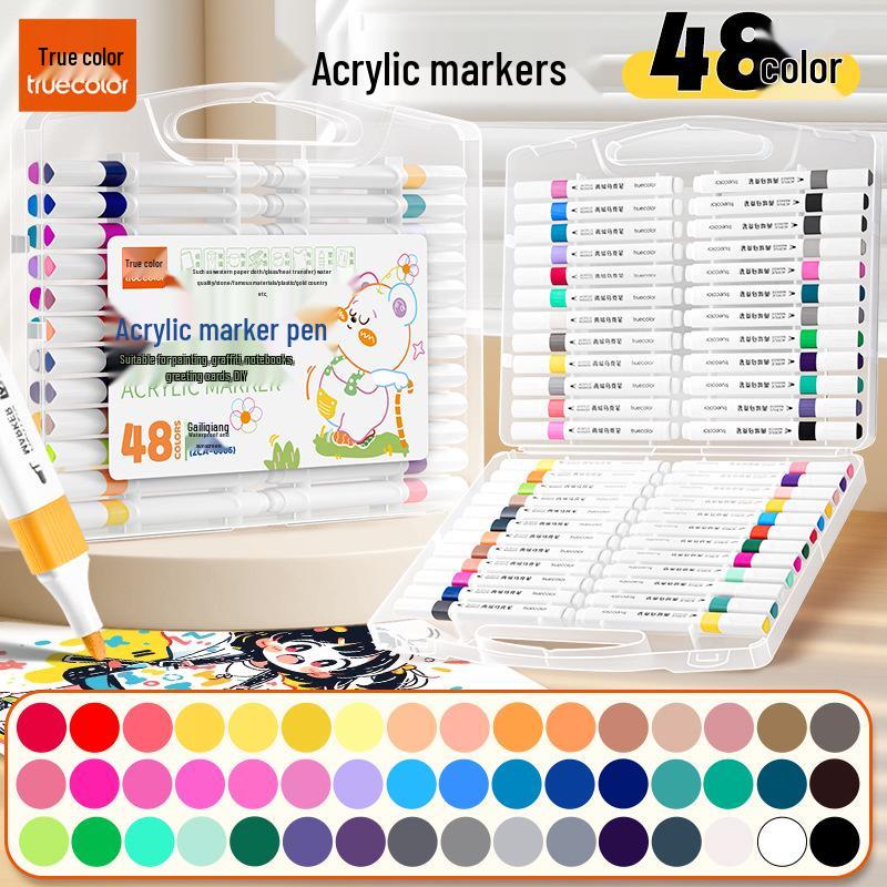 True Color Soft Tip Acrylic Marker Pens - Non-Bleeding, Stackable, Hand-Painted Graffiti & Watercolor Art Pens for Students