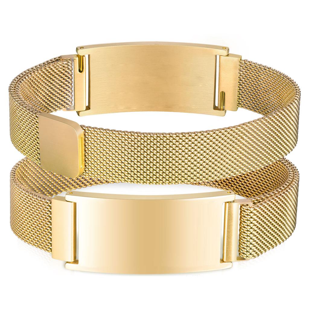 Persoanlized Medical Alert ID Emergency Bracelet, Adjustable Stainless Steel Mesh Chain Free Engrave Bracelets For Women Men