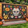 Floral Skull Decorative Banner, Colorful Polyester Backdrop for Home & Party Supplies