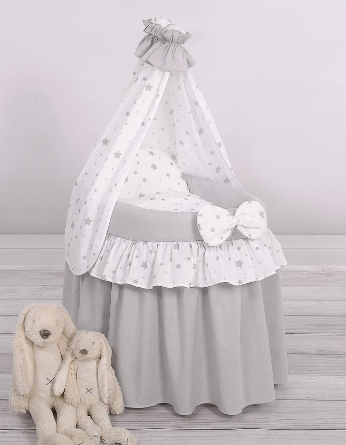 Doll's Pram - Moses Basket for Dolls with Canopy - Gray