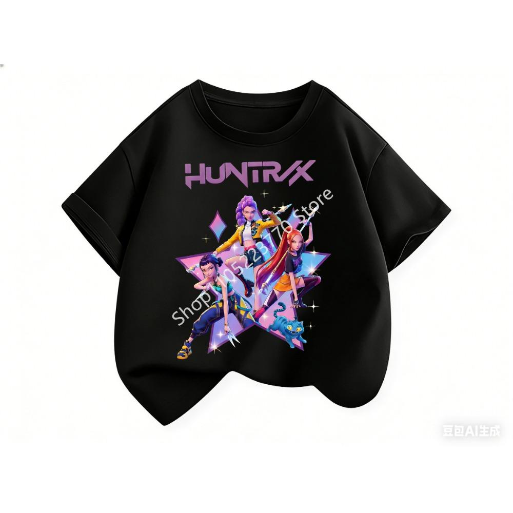 2026 Fun Huntrix Kpop Demon Hunters T-Shirt for Boys Girls Fans Gift Summer Crew Neck Short Sleeve Tees Fashion Kids T-shirt