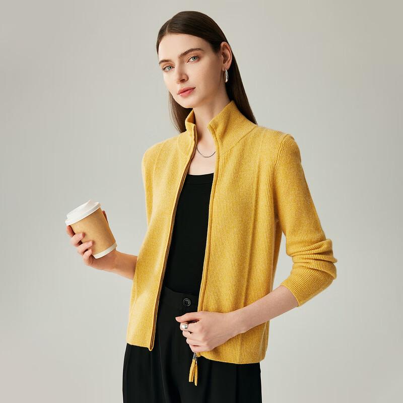 Zhaojun Women's 100% Cashmere High-Neck Cardigan