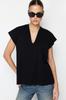 Women's Fashion T-Shirt V-Neck Long Ecru Premium V-Neck Cotton Regular Normal Fit Knitted Knitted T-Shirt