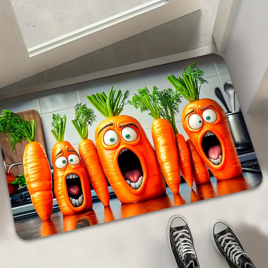 Cute Screaming Carrot Pattern Non-Slip Floor Mat, Decorative Rug for Kitchen, Laundry Room, and Hallway