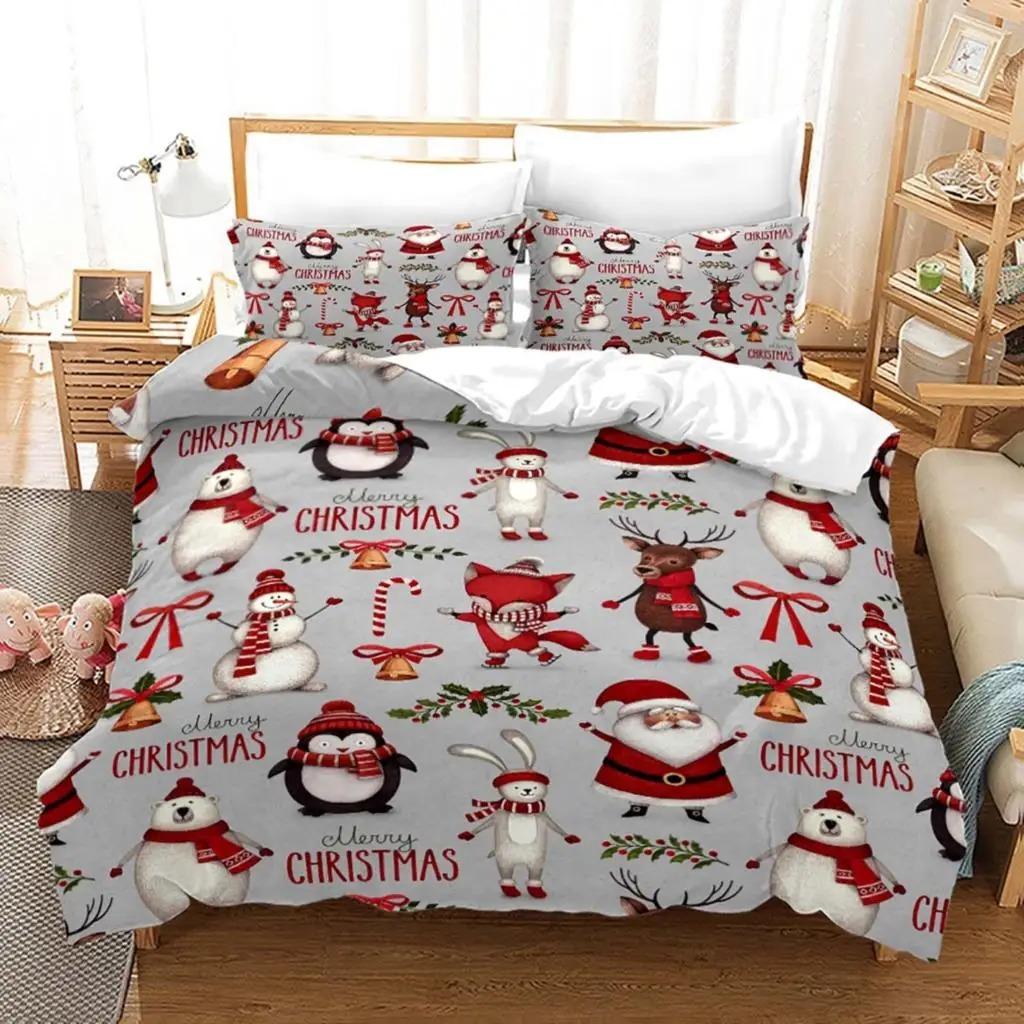Christmas Duvet Cover Set Santa Claus Printed Twin Size Bedding For Kids Adults New Year Gift Polyester Bedclothes