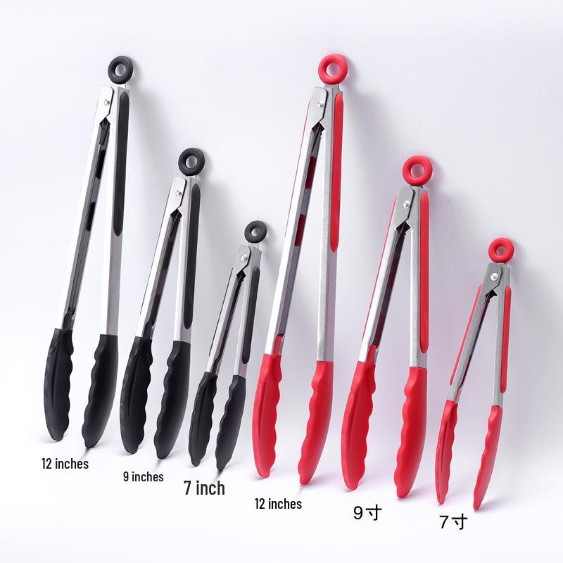 Cross-Border Stainless Steel & Silicone BBQ Grilling Tongs Set – 7", 9", 12"