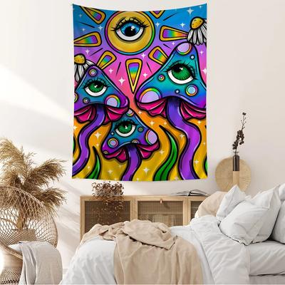 Tapete Pendurado Esqueleto Trippy Anos 80 Cogumelo Psodélico Neon Tapeçaria Boêmia Tapeçarias de Parede Boêmias Mandala Decoração de Quarto Kawaii