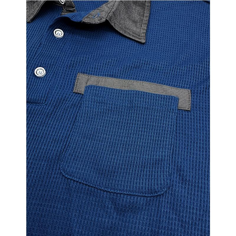 Autumn New Men's Long-sleeved Waffle Polo Shirt Fashion Men's Lapel T-shirt Tops