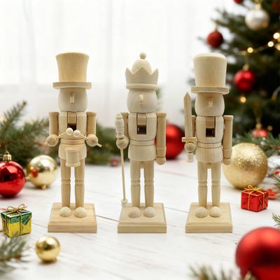Unpainted Nutcracker Soldier Wooden Soldier Ornament DIY Painting Nutcracker Soldier Figurine for Christmas Decoration Holiday Gift