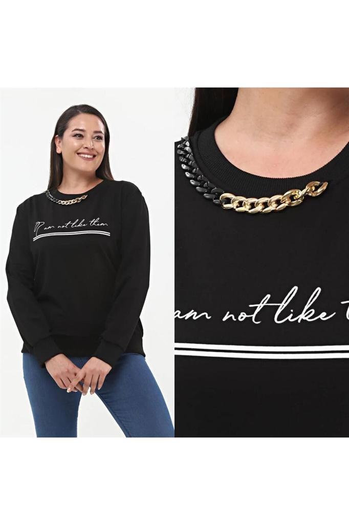 Damenstil Übergröße Sweatshirt Große Größe Kettendetail Sweat Viskose Stoff