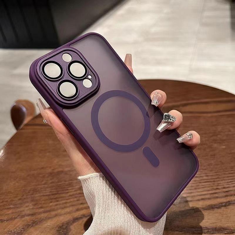 Trendy Magnetic Lens Film & Solid Color Phone Case for Apple 11/13/14/15/16 Pro Max - Frosted Finish, Full Coverage