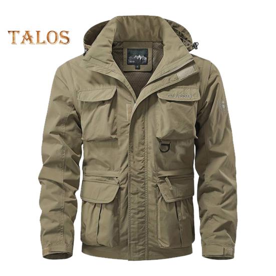 

Мужская куртка с отворотом, капюшоном, длинным рукавом, пальто с несколькими карманами, однотонная куртка с застежкой-молнией и карманом для отдыха на открытом воздухе M хаки