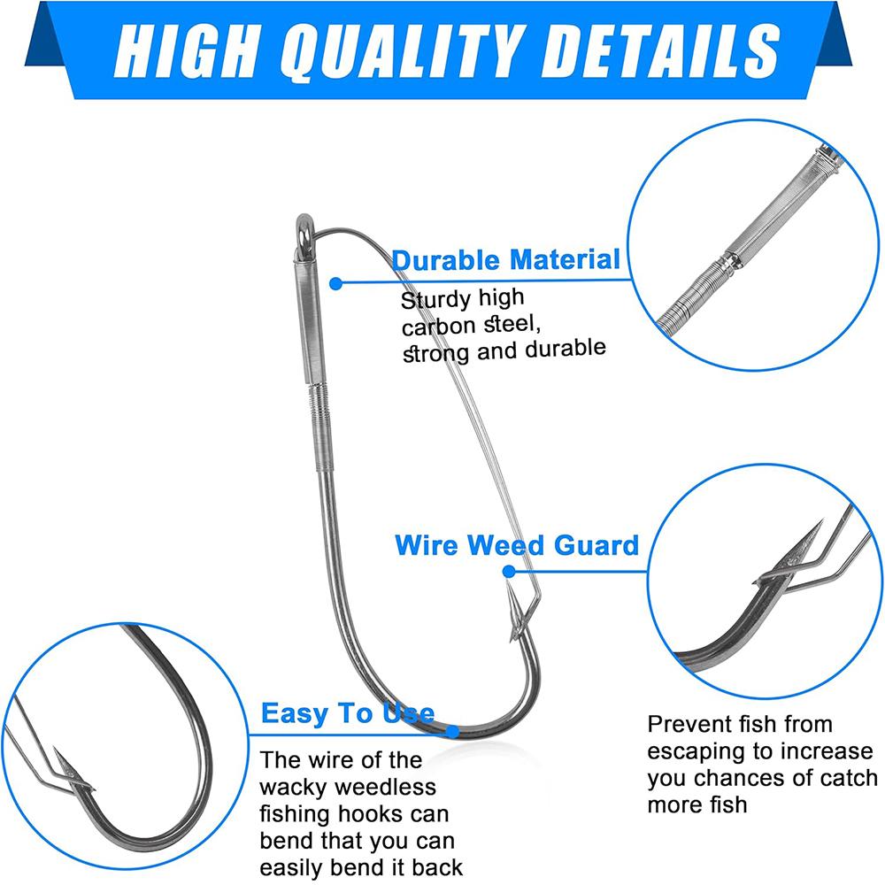 50Pcs Wacky Weedless Hooks Bass Fishing Hooks Wide Gap Wacky Worm Fishing Hook for Wacky Rig Worm Lures Freshwater Saltwater