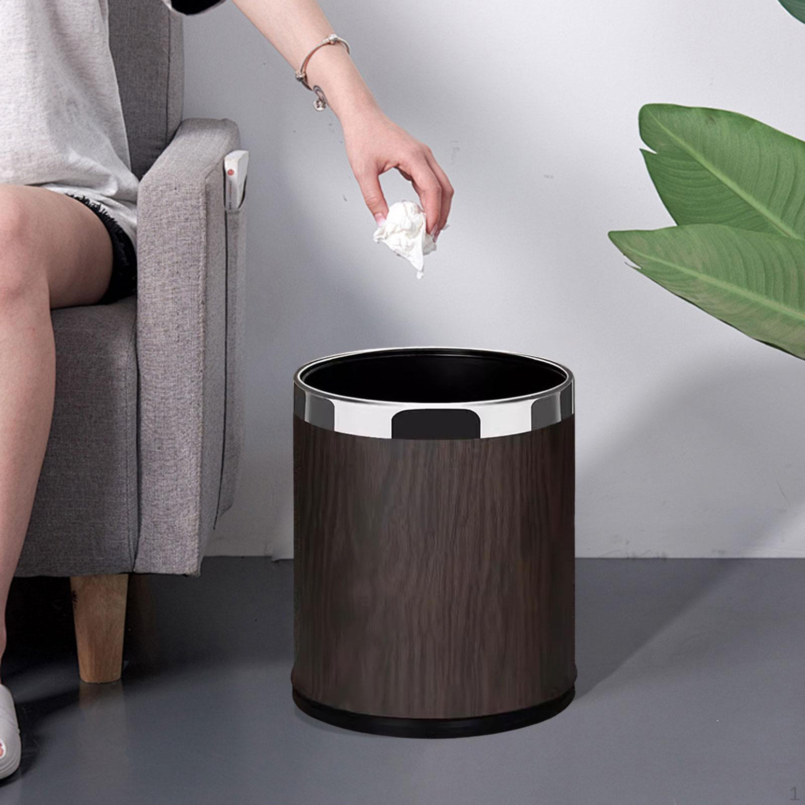 

Wood Grain Trash Can Kitchen Bin for Restaurant Home Bathroom 10L Argent