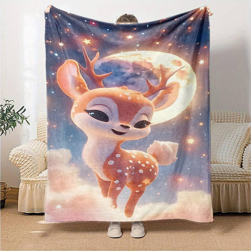 1pc Deer Name Blanket Lightweight Flannel Throw for Sofa Bed Travel Camping Livingroom Office Couch Chair