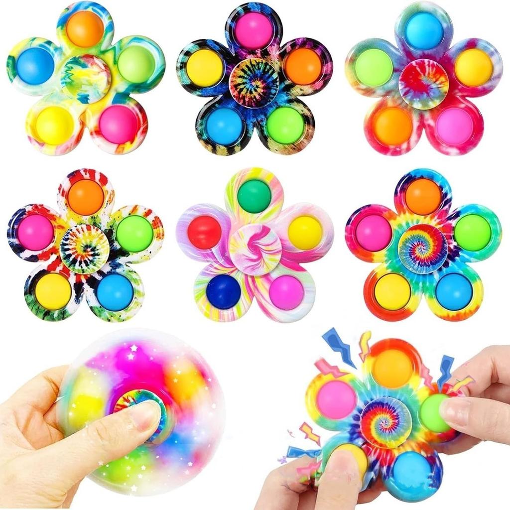 Tie Dye Flower Shape Fidget Spinner Push Bubble Hand Finger Toy ADHD Anxiety Stress Relief Fun Sensory Portable Kids Gift