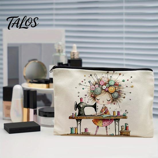 Talos Storage Bag, with Smooth Black Zipper, Large Capacity Thickened Canvas Organizer, for Makeup Stationery Needlework Small Items