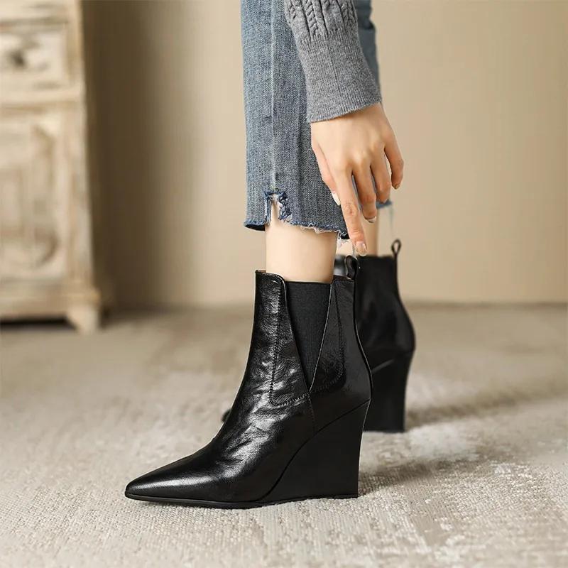 Fashion Women's Shoes 2024 Hot Sale  Ankle Women's Boots Elegant Modern Boots Women Sewing Pointed Toe Back Zip High Wedges Ladies Shoes