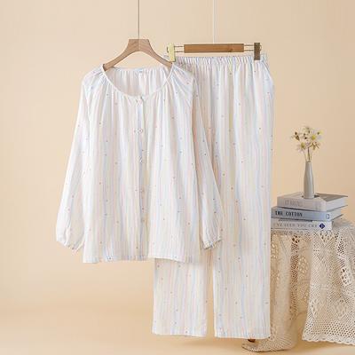 2026 Japanese New Women's Spring/Summer Pajama Set 100% Cotton Gauze Thin Long Sleeve Two Piece Home Clothes Cardigan Set