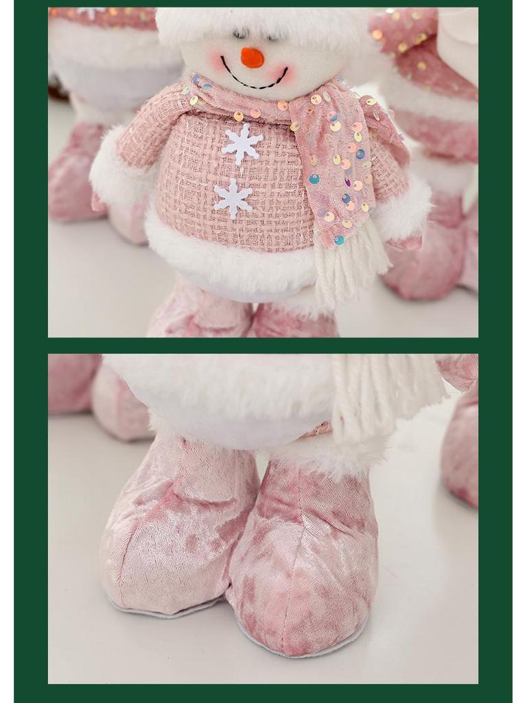 Pink Sequin Snowman Plush Toy: Retractable Christmas Decoration for Windows