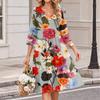 Women's Floral Print V-Neck Casual 3/4 Sleeve Dress