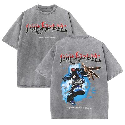 Limp Bizkit Band Graphic Print Vintage Washed Black Casual Rock T Shirt