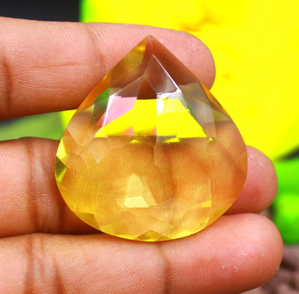 95.90 Carat Exclusive Quality EGL Pear Shape Certified Yellow Citrine Lab Created Gemstone SN393