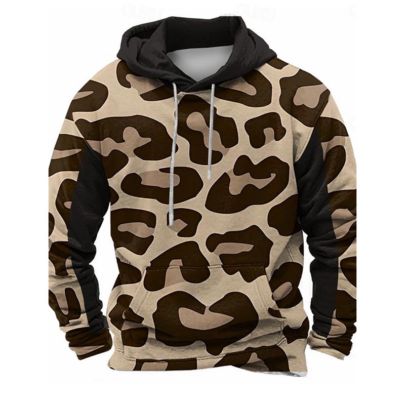 Cow Leopard Pattern Funny Print Hoodie For Men Casual Daily Streetwear Loose Fashion Hooded Coat 3D Print Polyester Hoodies 2025