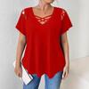 2026 European & American Casual Women's V-neck Solid Color Short Sleeve Cross Strap T-shirt