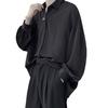 Men's Loose Fit Korean Style Pleated Cuff Shirt with Long Sleeves - Spring/Autumn Fashion.