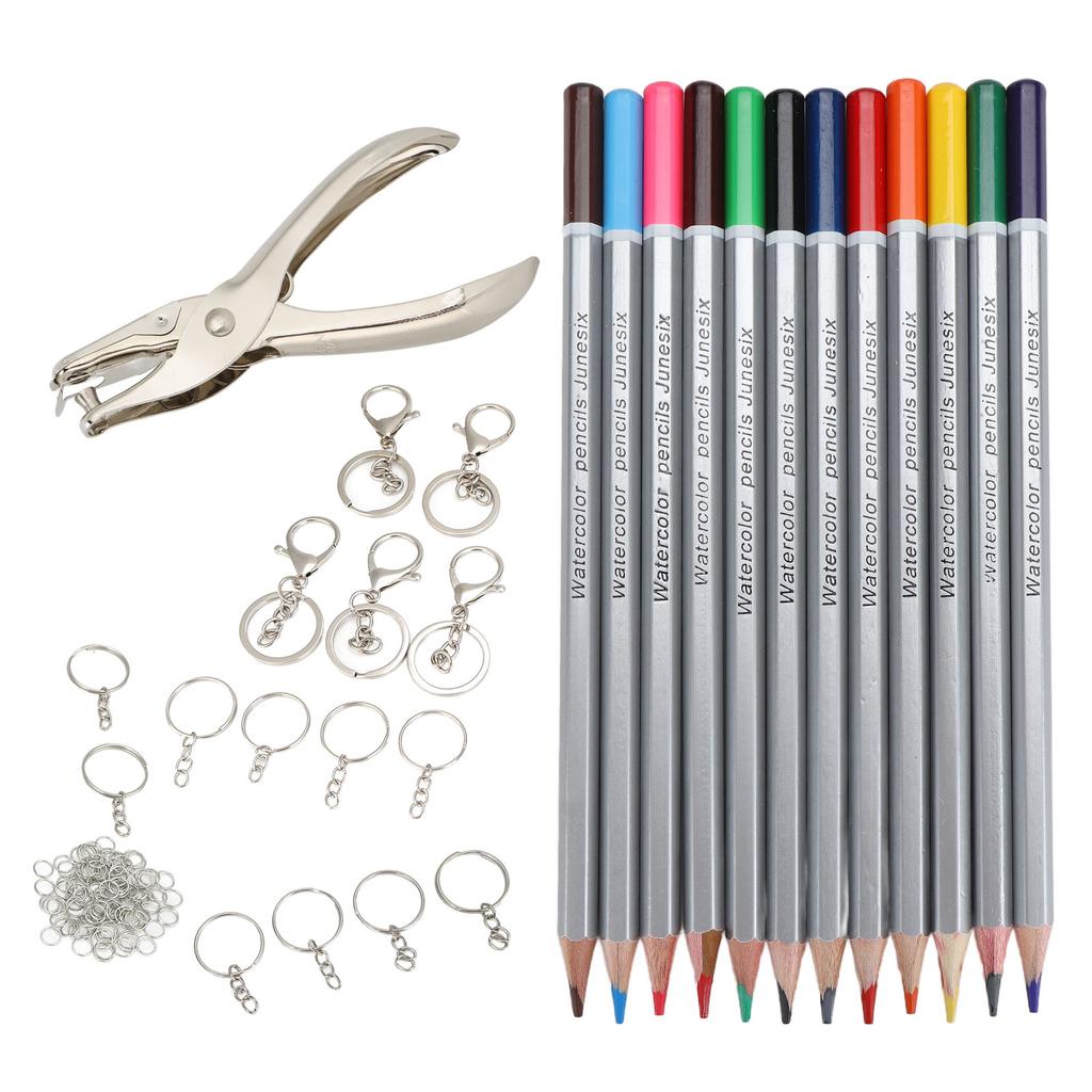 Keychain Craft Set Complete DIY Keychain Tools with Colored Pencils Hole Punch for DIY Craft Toys Gifts
