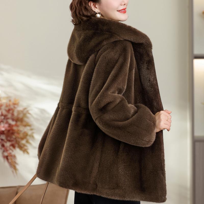 Middle-aged Women's Faux Fur Coat Winter Outerwears Hooded Elegant Thick Warm Fur Jackets for Women Clothes