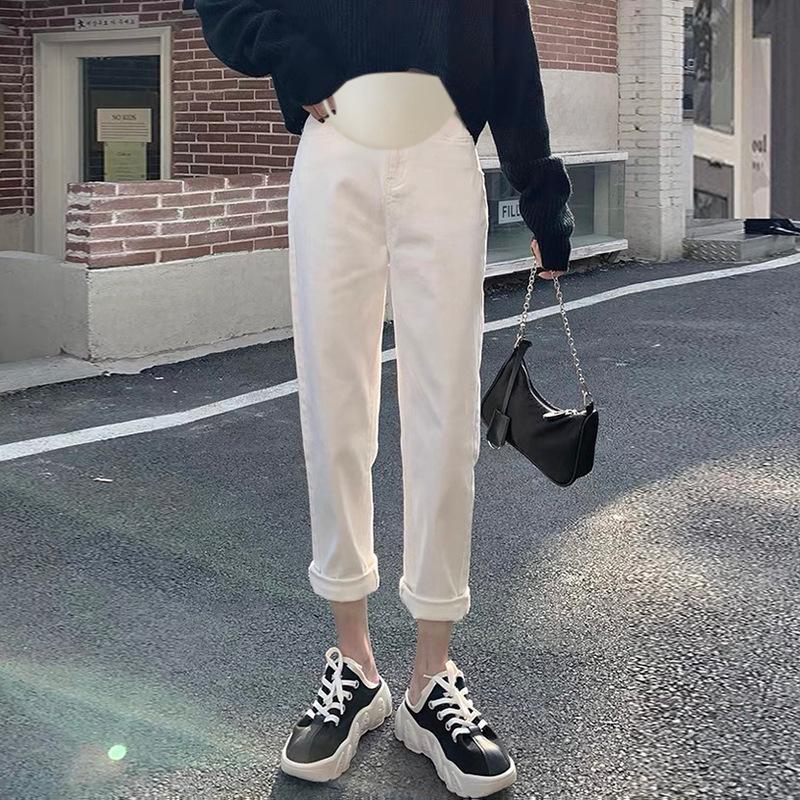 

8 Pregnant women jeans, belly support pants, high elastic autumn casual loose dad pants, broken pants, retro radish pants 2XL абрикосовий