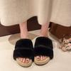 Fashion Women's Thick Bottom Fluffy  Fur Slippers Stylish Simple Elegant Fashion Rubber Slip-On Shoes for Outdoor Wear Open toe Sandal