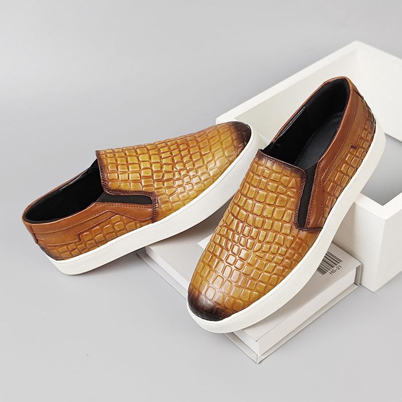 Fashion Genuine Leather Men's Loafers Pointed Stone Pattern Slip-on Penny Shoes Wedding Party Casual Formal Men's Dress Shoes