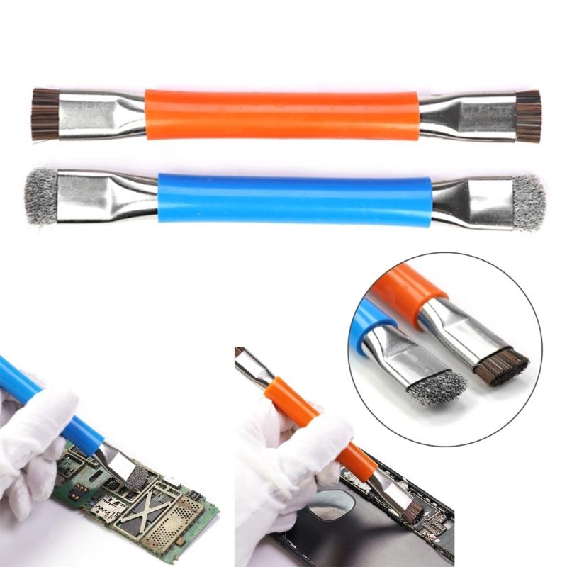 2Pcs Cleaning Brushes Double Head with Stiff Bristle Anti Static Design and Steel Wire for Glues Debris Clearance