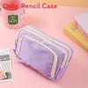 Basic Polyester Three Layer Pencil Case With Clear Window For Students And Office Use